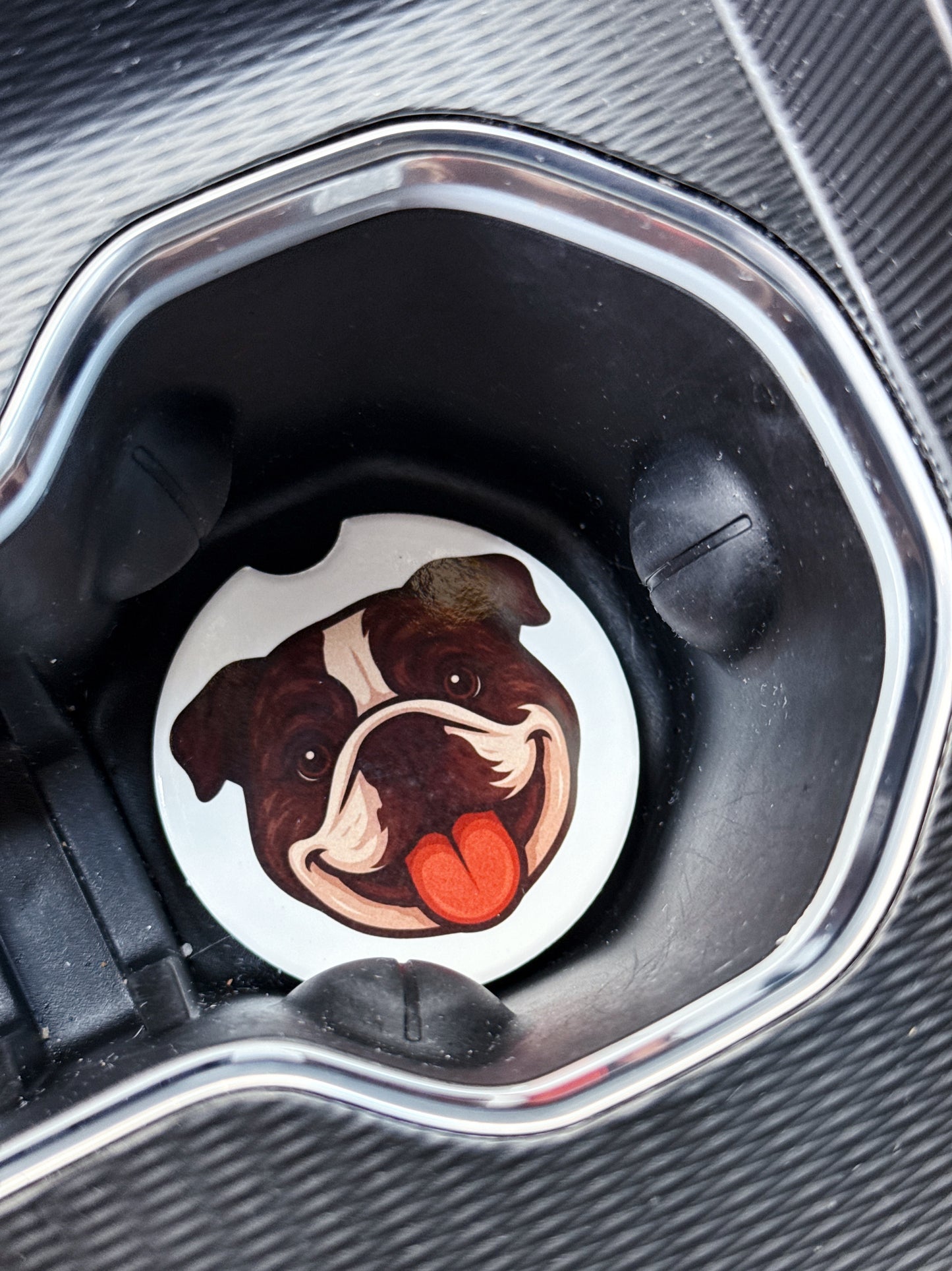 Bulldog Car Coaster Set – Brindle & Fawn Faces (2 Piece)