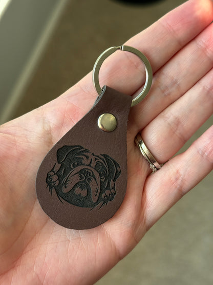 Life Is Better With a Bulldog Leather Keychain