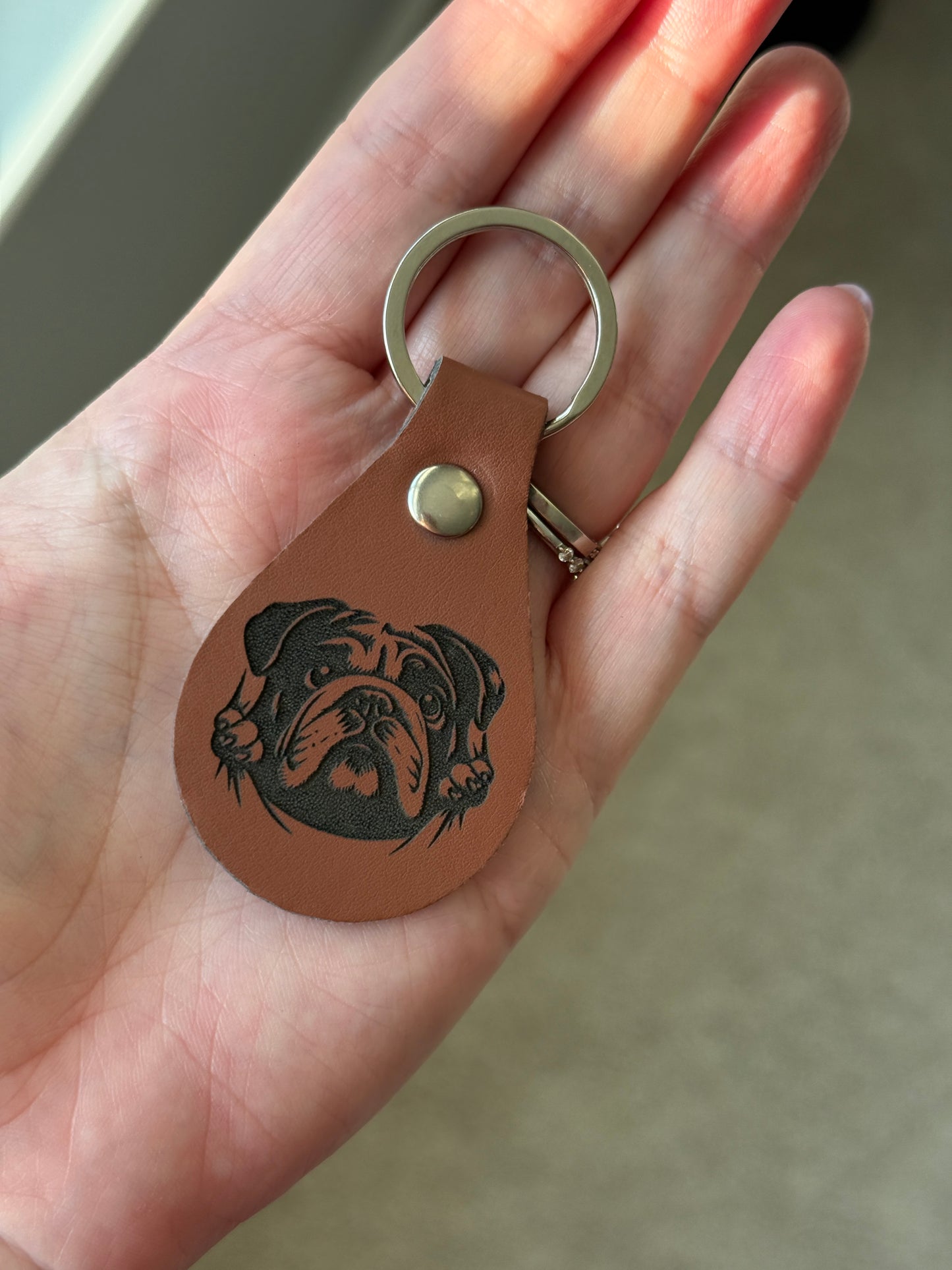 Life Is Better With a Bulldog Leather Keychain
